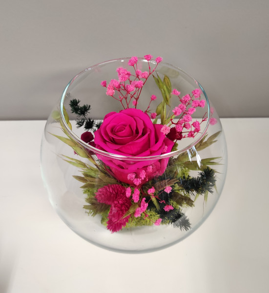 Comprar Flor preservada. Rosa preservada en cristal de EL TEJAR JARDINERÍA  Y DECORACIÓN en El Oasis de Castilla